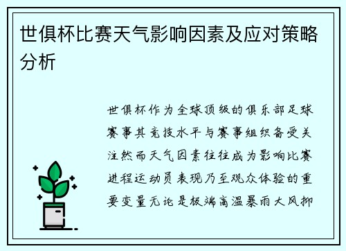 世俱杯比赛天气影响因素及应对策略分析